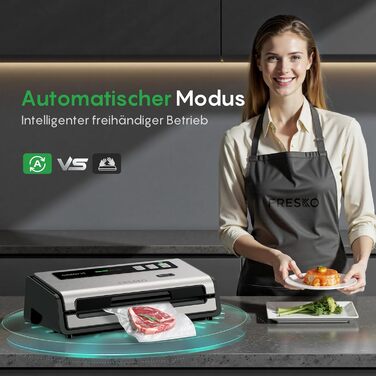 Вакууматор FRESKO Automatik для продуктів з турбо-режимом (15л/хв), автоматичний вакуумний пакувальник, 2 рулони в комплекті
