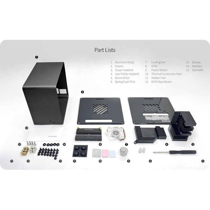 Алюмінієвий корпус-міні-тауер для Raspberry Pi 5 з вентилятором і RGB підсвічуванням ElectroCookie (чорний)