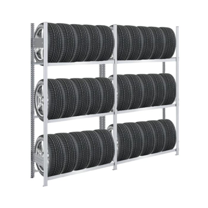 Стеляж для шин PROREGAL TIRE PRO, німецька якість, 200x200x43 см, 3 полиці, вантажопідйомність 150 кг, до 10 шин на полицю, оцинкований