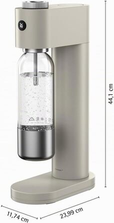 Автоматичний сифон для води WMF Element One з нержавіючої сталі, 3 рівні газування, компактний содамейкер, колір Moon Dust