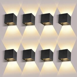 Набір настінних LED світильників ledmo (8 шт), 12W, чорні, тепле біле світло 2700-3000K, двосвітловий (вгору та вниз), IP65 вологозахищені для дому та вулиці