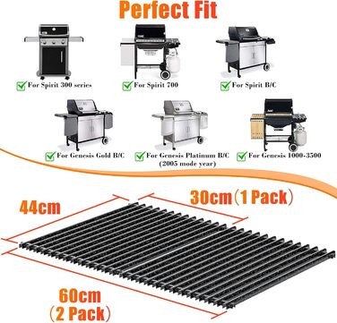 Решітка для гриля GFTIME 44x30 см, емальована, для Weber Spirit E-310/E-320/S310/S320, Genesis Silver/Gold/Platinum B/C, заміна 7525/65906/7526/7527