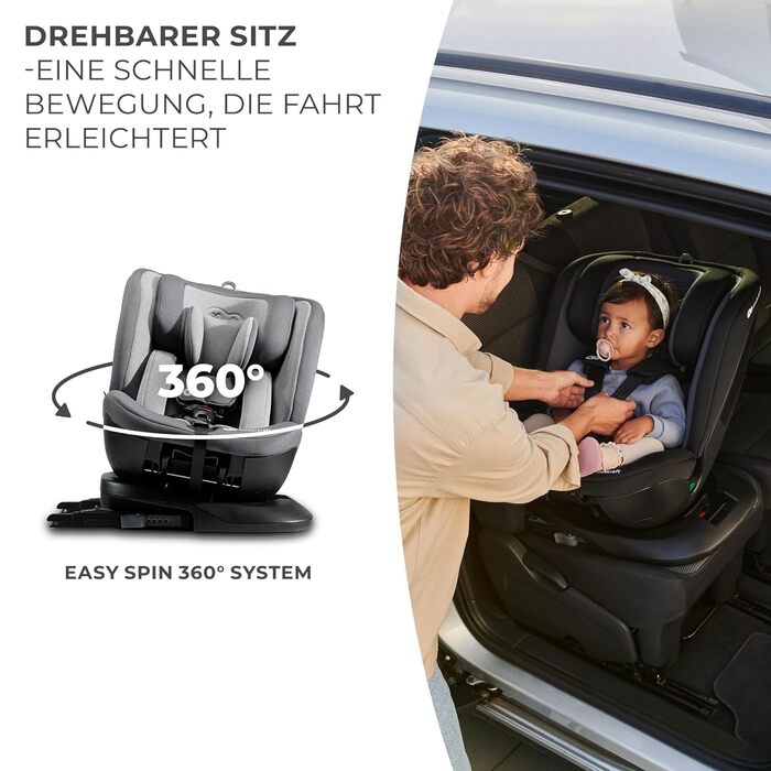 Дитяче автокрісло Kinderkraft XPEDITION2 I-Size 0-36 кг, 360°, Isofix, сіро-гранітне, регульована спинка та підголівник