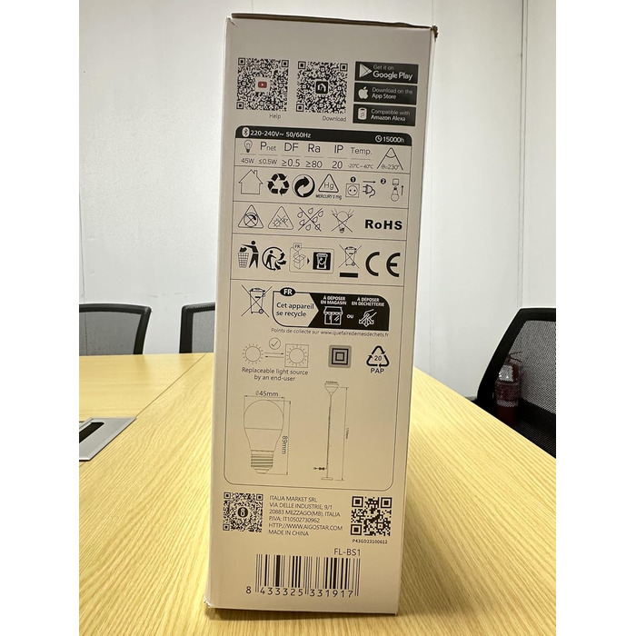 LED торшер Aigostar для вітальні та спальні, з Bluetooth Mesh G45 E27 6.5W лампою, димером, RGB та 2700K-6500K, з пультом, сумісний з Alexa