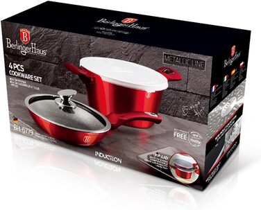 Набір кухонного посуду Berlinger Haus BH/6779, 4 предмети, колір бордо, серія Metal Edition