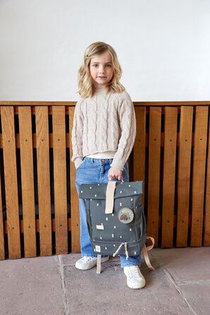 Дитячий рюкзак LÄSSIG Rolltop, водонепроникний, 11 л, темно-синій, з нагрудним ременем, Happy Prints