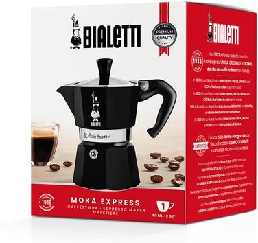 Кавоварка Bialetti Moka Color для плити, 1 чашка, алюмінієва, чорна – італійська еспресо-кава