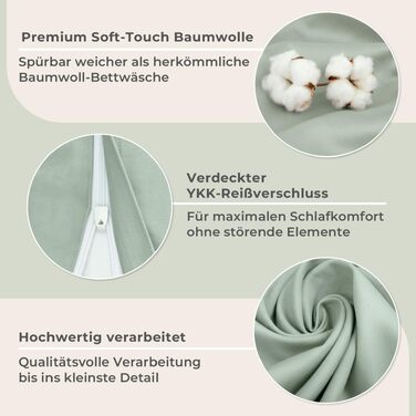 Постільна білизна LAYNENBURG Premium Mako Satin, 100% бавовна, Оеко-Текс 100, охолоджуюча літня комплект з підковдрою 135x200 см та наволочкою 80x80 см, шавлієвий колір
