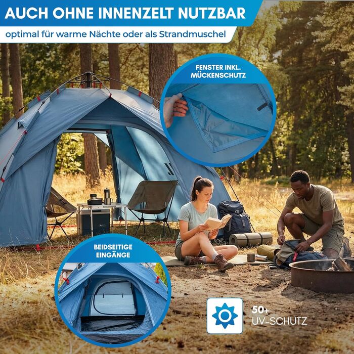 Намет автоматичний NORDMUT Pop Up для 2-4 осіб, водонепроникний кемпінговий намет з UV-захистом та вентиляцією, синій