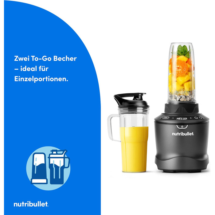 Стаціонарний блендер Nutribullet SmartSense Mixer Combo NBF550DG, 1500Вт, чаша 1.9л та стакани 700/900мл, 5 швидкостей, пульсаційний режим, чорний
