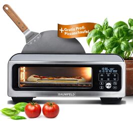 Мультифункціональна піч PizzaAirfryer400 срібляста, 12 в 1: піч для піци до 400°C, аерофритюрниця, гриль, духовка з чавунним деко та каменем для випікання, XXL