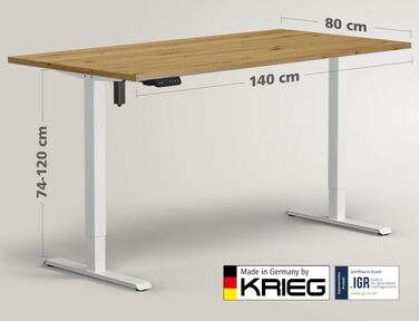 Електричний стіл KRIEG HighDesk SMART з регулюванням висоти - білий/дуб (140x80 см)