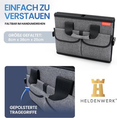 Складаний органайзер у багажник автомобіля HELDENWERK® Premium з антиковзаючим кріпленням на липучках, темно-сірий