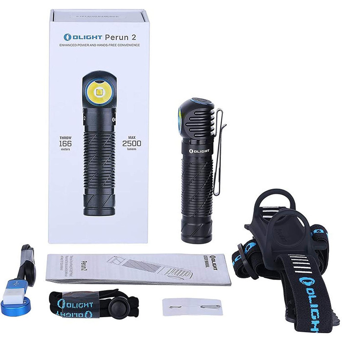 OLIGHT Perun 2 налобний ліхтар 2500 лм, 166 м, USB, 5 режимів, для бігу, риболовлі, кемпінгу, чорний