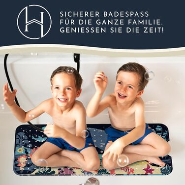 Дитячий килимок для ванни Homerella, антиковзний, 100% BPA-free, 100x40 см, з 2 гачками, шкірно-безпечний, стійкий до цвілі, можна прати, дизайн Deep Blue Ocean Friends