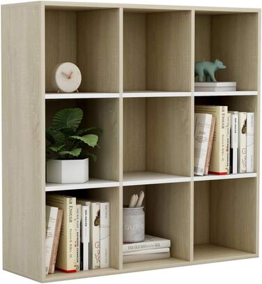 vidaXL книжкова шафа з 9 відділеннями, біла та дуб сонома, 98x29x97,5 см, стелаж для книг і документів, деревостружкова плита