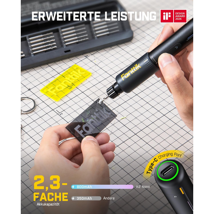 Міні-дрель Fanttik K2 Nano 3.7V з 20 насадками для DIY: для пластику, смоли, ювелірних виробів, алюмінію