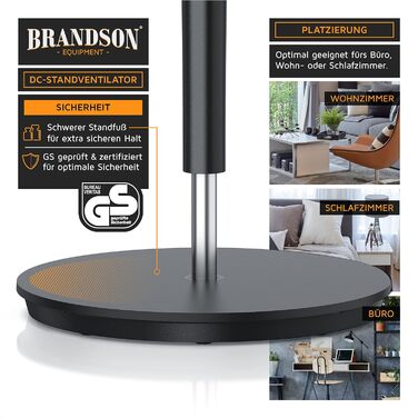 Вентилятор Brandson ECO DC, енергозберігаючий, 9 режимів, турбо, безщітковий тихий мотор, пульт, таймер, осциляція 60°/90°/120°, білий