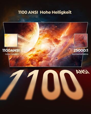 Проектор WiMiUS 1100 ANSI з 4K, Dolby Audio, WiFi 6, Bluetooth та Автофокусом для Домашнього Кінотеатру та Відкритих Подій (Android/iPhone)
