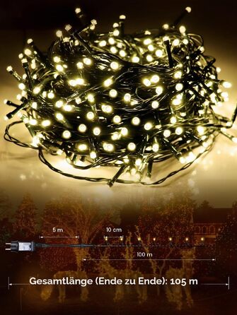 Світлодіодна гірлянда для вулиці 30м, 300 LED вогників для новорічного та різдвяного декору (теплий білий колір)