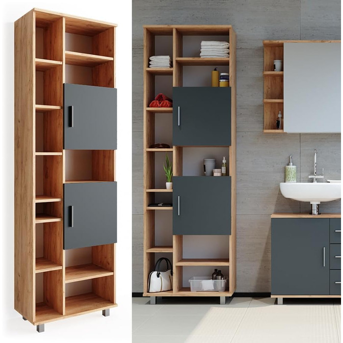 Шафа для ванної Vicco Ilias, дуб/антрацит, 60x190 см, Goldkraft Eiche