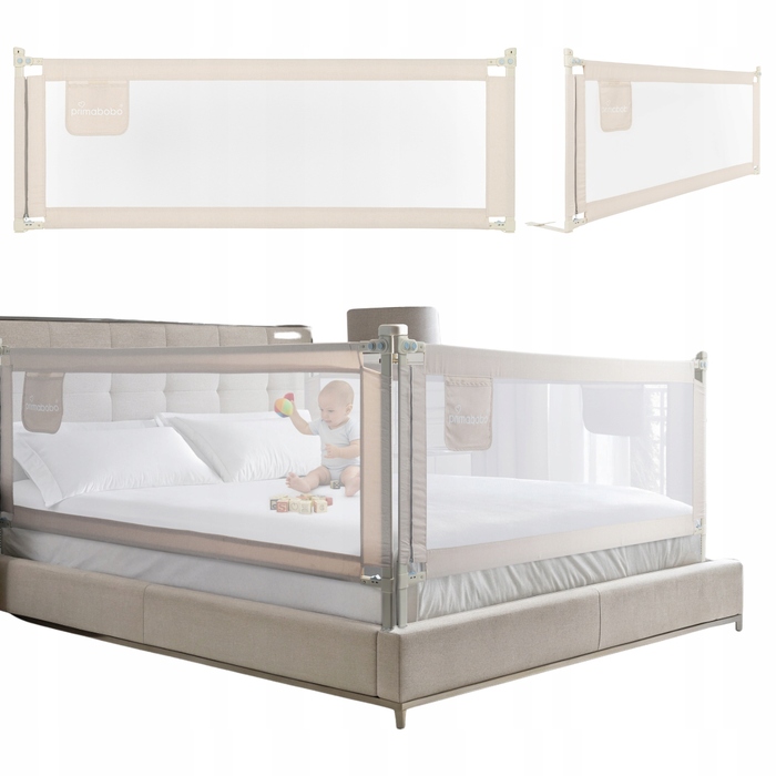 Захисна бічна стінка для ліжка Primabobo Classic 200x180 см, складана, бежева, 3 шт.