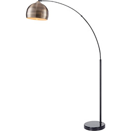 Торшер Teamson Home Arquer з арочною LED-дугою, чорний, із мармуровою підставкою та латунним абажуром для вітальні чи їдальні, сучасний дизайн