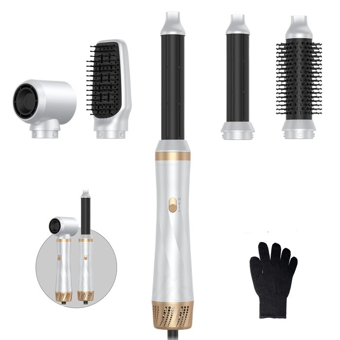 Набір для укладки волосся Hairstyler 5-в-1 з автоматичною плойкою та феном, білий