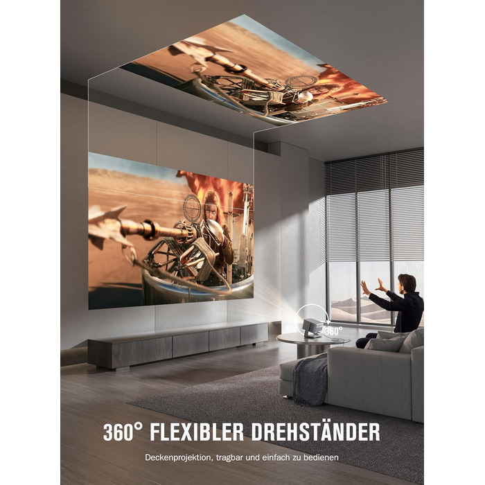 Смарт-проектор VISSPL 4K Home Cinema, 30000 Люмен, 3D Dolby Audio, Автофокус, WiFi 6, Bluetooth, 360° підставка, сірий