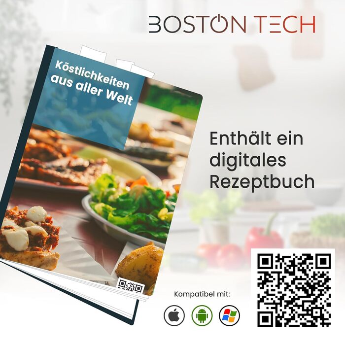 Кухонні ваги електронні Boston Tech Digitale з чашею з нержавіючої сталі 5 кг, LCD-дисплей, функція тарування, книга рецептів