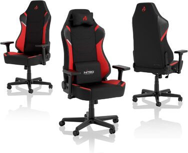 Ігрове крісло Nitro Concepts X1000, ергономічне, текстиль, для комп'ютера, офісу, чорний/червоний, до 135 кг, екстра широке