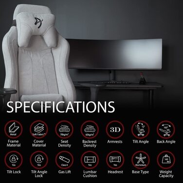 Ігрове крісло Arozzi Vernazza SoftFabric™ світло-сіре, ергономічне, преміум-оббивка, для комп’ютера, офісу, регульоване, з підтримкою попереку та шиї, велике