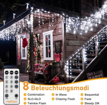 Світлодіодна гірлянда-дождик HeiPard для вулиці 12.15м, 486 LED, 8 режимів роботи, таймер, холодний білий колір