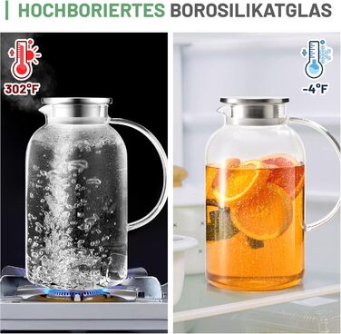 Скляна карафа SUSTEAS 2.0/2.5 л з кришкою для води, соку, кави, чаю та вина