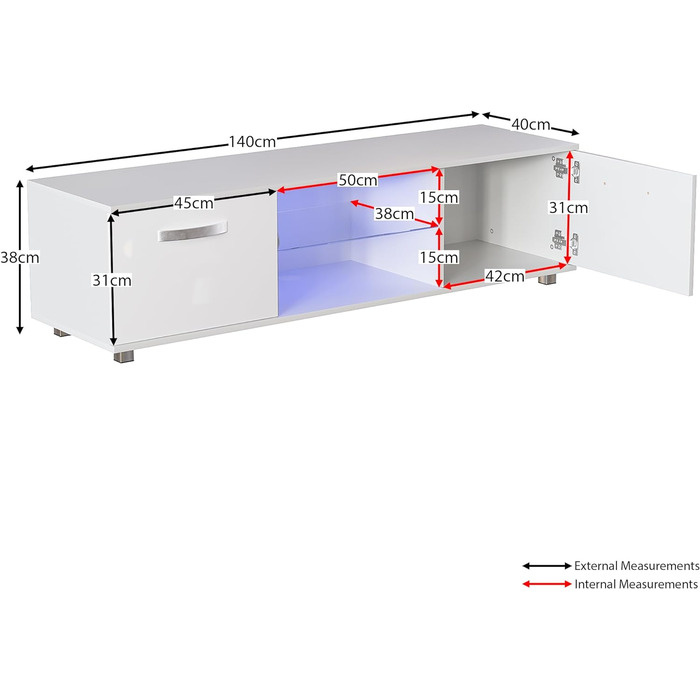 ТВ-тумба Vida Designs Cosmo, ДСП, біла, 140 см, з LED-підсвіткою