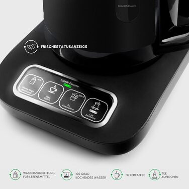 Чайоварка-робот Karaca Çaysever Pro 4-в-1: чайник, кавоварка, фільтр-кавоварка, 2500W, чорний & хром, з індикатором свіжості та голосовими підказками (великий, хром)