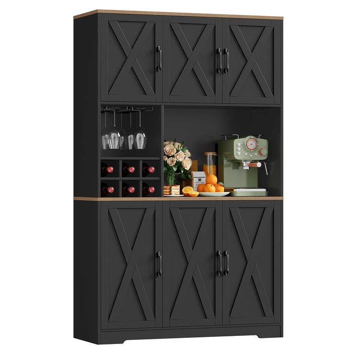 Кухонна шафа-буфет HOCSOK 106x180 см, білий колір, бічне sideboard з 6 дверцятами, знімним тримачем для пляшок та келихів, шафа для продуктів у вітальню та їдальню