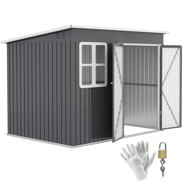 Outsunny Garden Shed 4,13 м³, Садовий сарай, 260 x 177 x 190 см, Садовий сарай з вікном, Двері, що замикаються, Гараж для велосипедів, Сталева садова шафа, для заднього двору, Сад, Темно-сірий