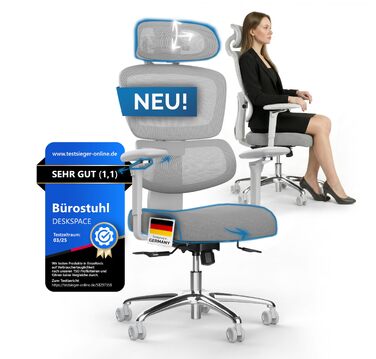 Ергономічне офісне крісло Move Pro для дому та офісу до 150 кг: крісло з підтримкою попереку, регульованою спинкою та обертанням (Сірий, Move Pro, висота 47.5-57 см)