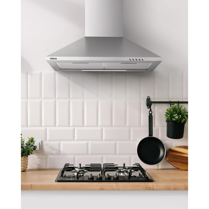 Витяжка для кухні CIARRA CBCS6201 60 см, нержавіюча сталь, пірамідальна, 404 м³/год, режим відведення та рециркуляції, з вугільним фільтром CBCF002X2, A++