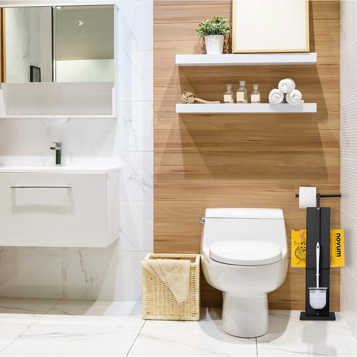 WC гарнітур Relaxdays з туалетною щіткою, тримачем для рулону та газет, металевий, чорний, 70x25,5x20 см, розмір L