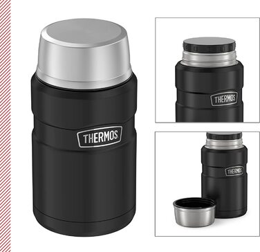 Термос для їжі Thermos STAINLESS KING 710 мл чорний матовий, харчовий контейнер з нержавіючої сталі, збереження тепла до 14 годин, холоду до 24 годин, герметичний, для супу, каші, страв, великий об’єм, без ложки, можна мити в посудомийній машині