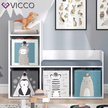 Дитяча книжкова полиця Vicco Luigi біла з 2 коробами, 107.2x88.6 см