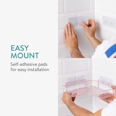 Navaris 2x полиця для душу без свердління, кутова металева полиця для ванної, набір 2 шт, рожева
