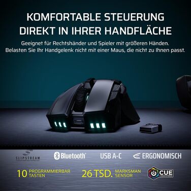Бездротова ігрова миша Corsair IRONCLAW Wireless SE (2026) чорна: 26,000 DPI, ергономічний дизайн для великих долонь, 10 програмованих кнопок, для MOBA, FPS, MMO