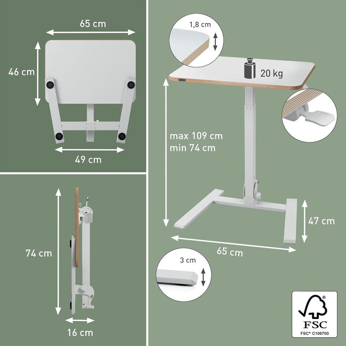 Ергономічний регульований стіл Leitz Ergo Compact 80x60 см для офісу та дому, білий - електричний стіл для сидіння/стояння з навантаженням до 80 кг, функцією нагадування про зміну положення