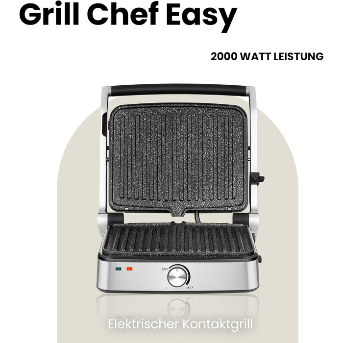Електрогриль-тостер ZEEGMA Grill Chef Easy 2-в-1, 2000 Вт, керамічне антипригарне покриття, регульована температура та кут нахилу, можна мити в посудомийній машині