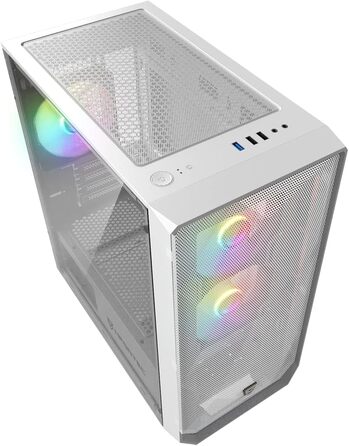 Nfortec DYS ігровий корпус для ПК Mini Tower (MATX), 3x 120 мм ARGB вентилятори, металева сітка, скляна бічна панель, білий