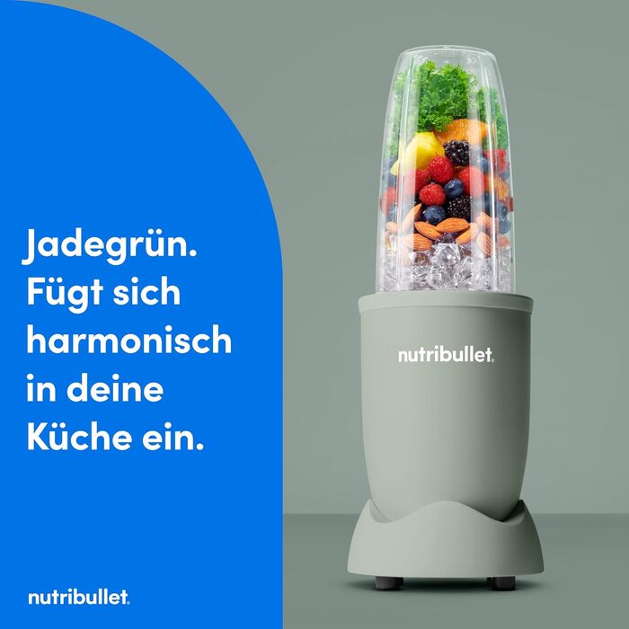 Nutribullet Pro 900 Блендер для смузі та коктейлів, 900 Вт, Оливково-зелений (NB904MASN) - Екстракція поживних речовин, компактний дизайн