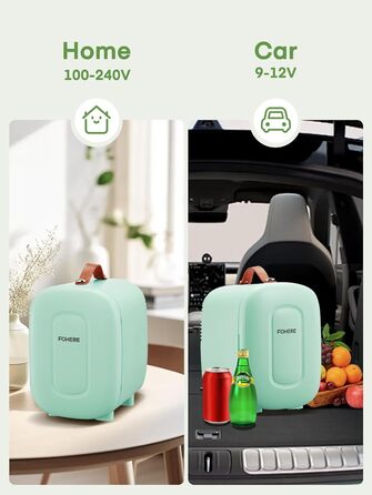 Міні холодильник FOHERE 5 літрів / 6 банок, USB живлення, 220V AC/12V DC, для напоїв та догляду за шкірою, білий (зелений)
